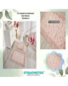 ÇAPA HOME PAMUK 2'Lİ BANYO PASPASI YAPRAK DESEN PUDRA 8696474231909